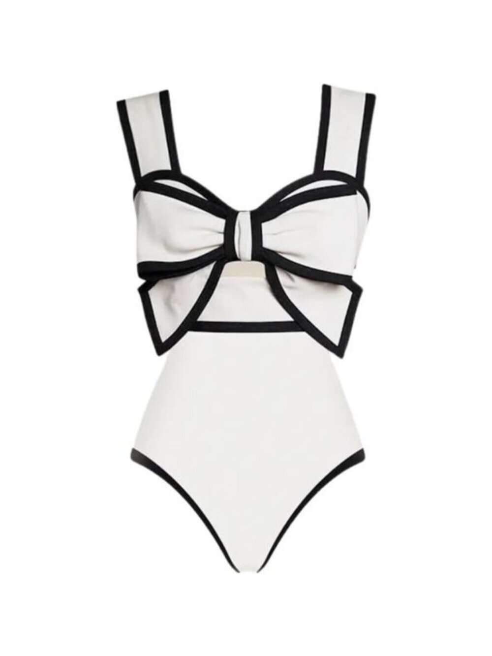 Women's Black and White Swimsuit Bow-tie Decor One Piece Bathing Suit